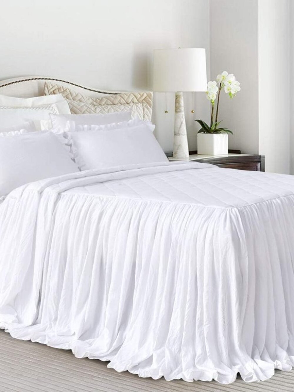Ruffle Skirt Bedspread French Country Bedspread White King Size 3 Piece Set